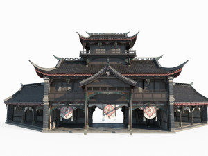 Asian ancient architecture big room shop 3Dモデル