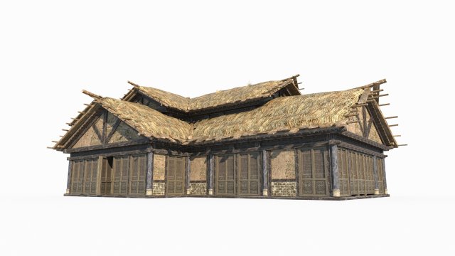 Ancient Asian architecture large thatched huts 3D Model .c4d .max .obj .3ds .fbx .stl .blend 