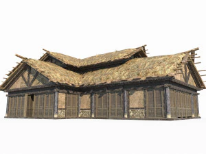 Ancient Asian architecture large thatched huts 3D Model