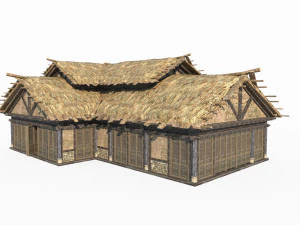 Ancient Asian architecture large thatched huts 3D Model