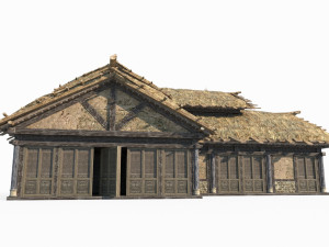 Ancient Asian architecture large thatched huts 3D Model