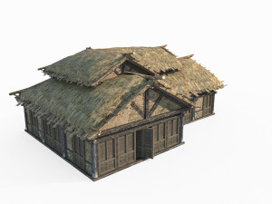 Ancient Asian architecture large thatched huts 3D Model