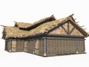Ancient Asian architecture large thatched huts 3D Model