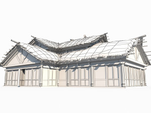 Ancient Asian architecture large thatched huts 3D Model