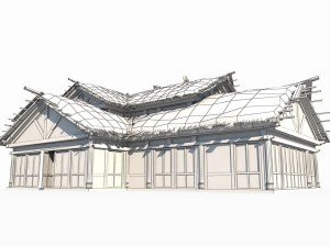 Ancient Asian architecture large thatched huts 3D Model