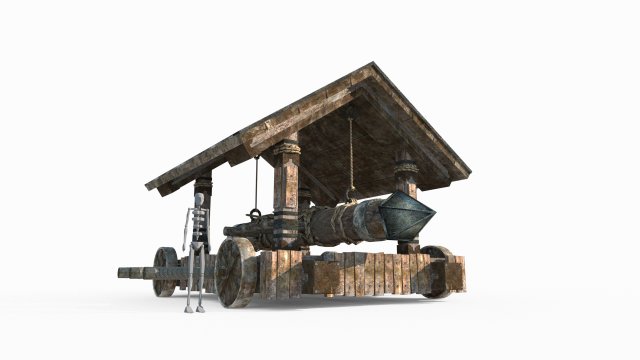 Asiatic dog with siege car 3D Model .c4d .max .obj .3ds .fbx .stl .blend 