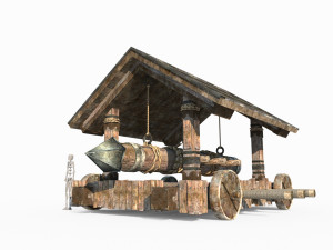Asiatic dog with siege car 3D Model