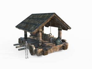 Asiatic dog with siege car 3D Model
