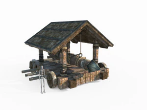 Asiatic dog with siege car 3D Model