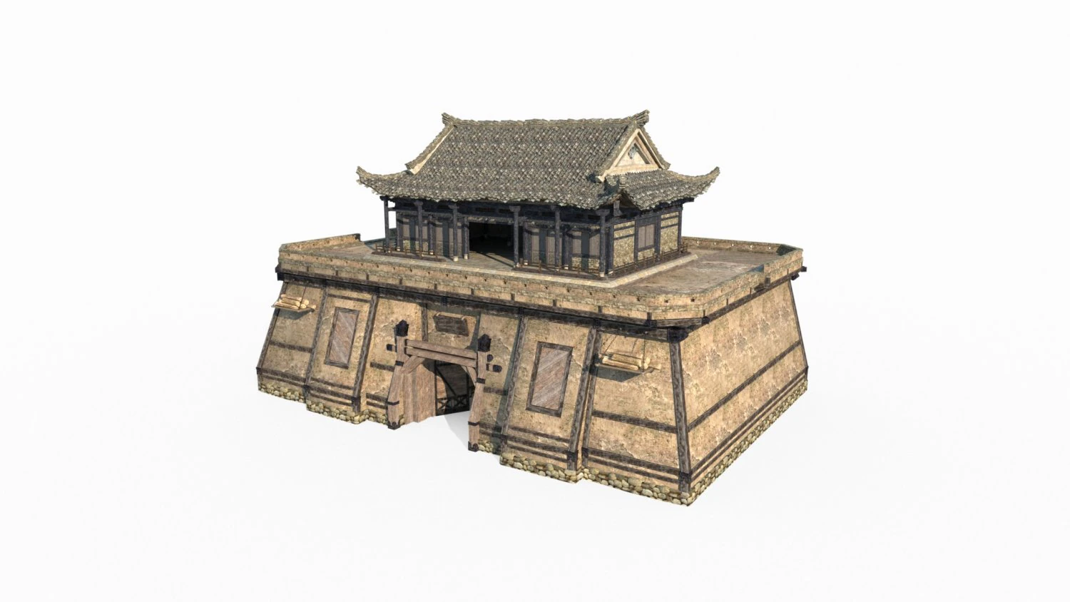 Ancient Asian architecture gates and towers 3D Model .c4d .max .obj .3ds .fbx .stl .blend