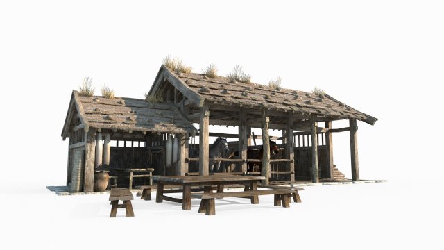 East Asian ancient architecture stables station Modello 3D .c4d .max .obj .3ds .fbx .stl .blend 