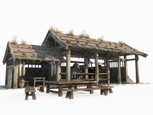 East Asian ancient architecture stables station 3D Модель