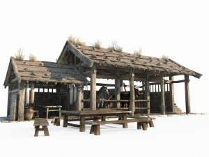 East Asian ancient architecture stables station 3D Model
