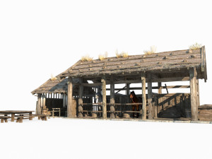 East Asian ancient architecture stables station Modello 3D