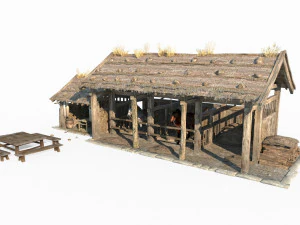 East Asian ancient architecture stables station 3D Model