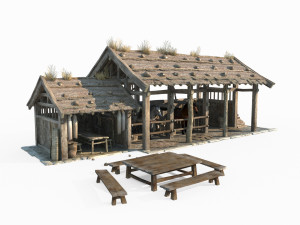 East Asian ancient architecture stables station Modello 3D