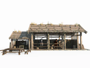 East Asian ancient architecture stables station 3D Model