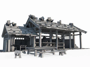 East Asian ancient architecture stables station 3D Model