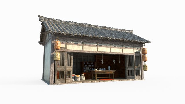 East Asian Ancient Architecture Clinic 3D Model .c4d .max .obj .3ds .fbx .stl .blend 