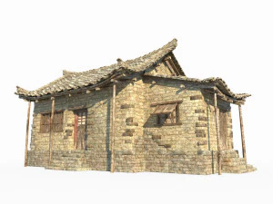 Casa de tijolos amarelos de arquitetura antiga do Leste Asi&aacute;tico Modelo 3D