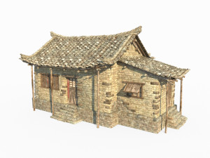 East Asian ancient architecture yellow brick house Modelo 3D