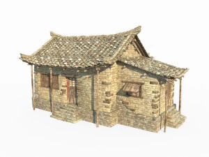 Casa de tijolos amarelos de arquitetura antiga do Leste Asi&aacute;tico Modelo 3D