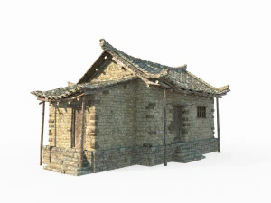 Casa de tijolos amarelos de arquitetura antiga do Leste Asi&aacute;tico Modelo 3D