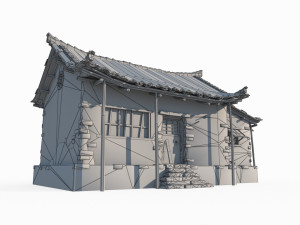 East Asian ancient architecture yellow brick house Modelo 3D