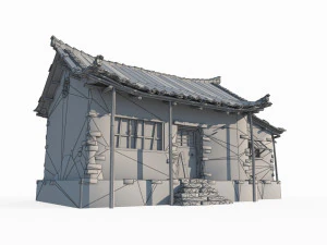 Casa de tijolos amarelos de arquitetura antiga do Leste Asi&aacute;tico Modelo 3D