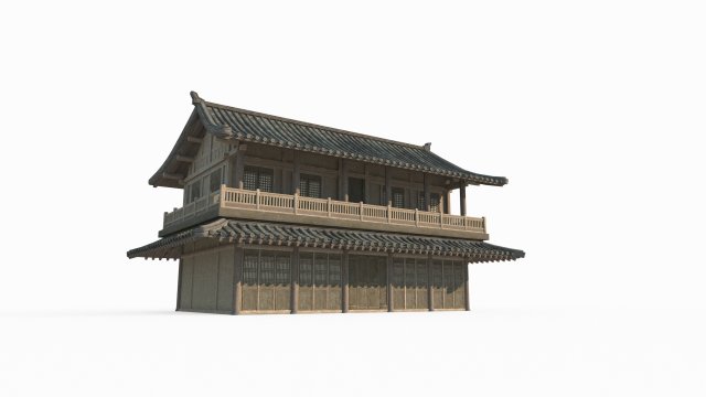 Two story residential buildings in ancient East Asian architecture Model 3D .c4d .max .obj .3ds .fbx .stl .blend 
