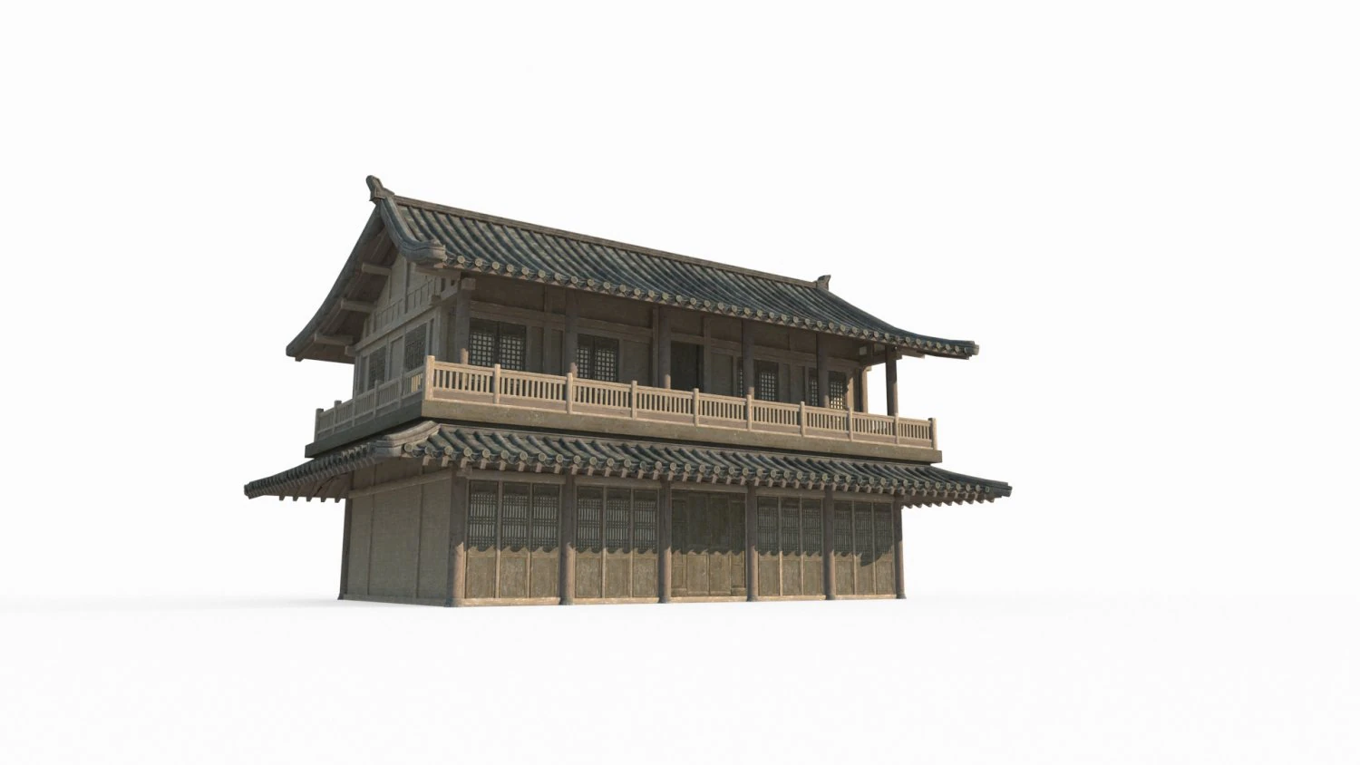 Two story residential buildings in ancient East Asian architecture 3D Model .c4d .max .obj .3ds .fbx .stl .blend 