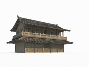 Two story residential buildings in ancient East Asian architecture 3D Model