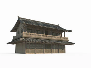 Двоповерхові житлові будинки в стародавній східно-азіатській архітектурі 3D Модель