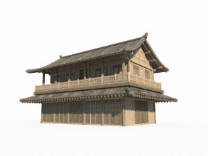 Two story residential buildings in ancient East Asian architecture 3D Model