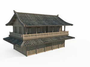 Two story residential buildings in ancient East Asian architecture 3D Model