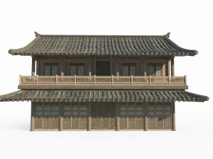 Two story residential buildings in ancient East Asian architecture 3D Model