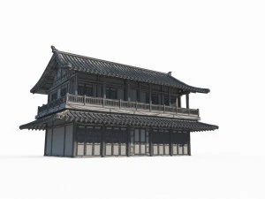Two story residential buildings in ancient East Asian architecture 3D Model