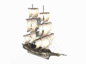 Ancient large sailboats with vehicles 3Dモデル