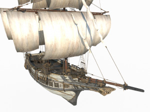 Ancient large sailboats with vehicles 3Dモデル