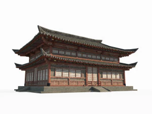 Istana dua lantai dalam arsitektur Asia Timur kuno Model 3D