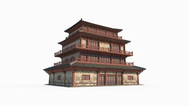 East Asian Ancient Architecture Attic 3D Модель .c4d .max .obj .3ds .fbx .stl .blend 