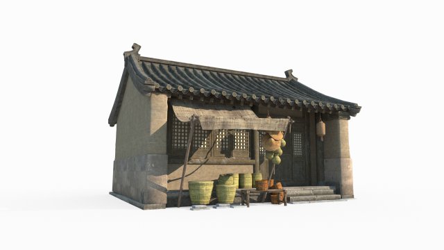 East Asian ancient architecture small shop 3D Model .c4d .max .obj .3ds .fbx .stl .blend 