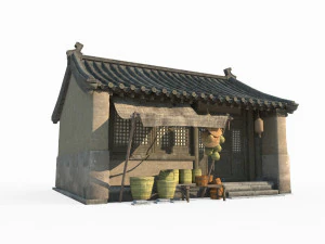 Toko kecil arsitektur kuno Asia Timur Model 3D