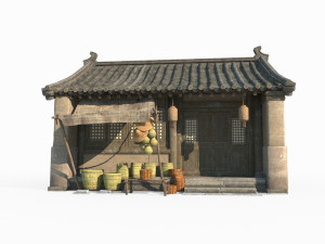 East Asian ancient architecture small shop 3D Model