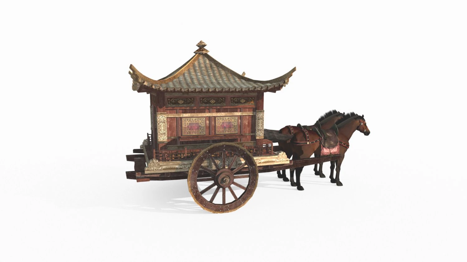 Ancient East Asian luxury carriage 3D Model .c4d .max .obj .3ds .fbx .stl .blend 