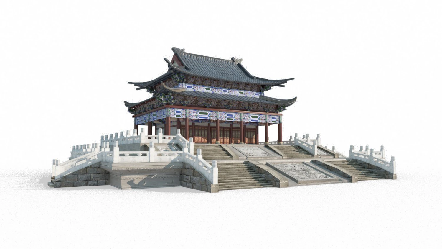 Large palaces of ancient East Asian architecture 3D Model .c4d .max .obj .3ds .fbx .stl .blend 