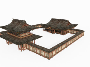 Ancient East Asian architecture Old temples 3D Model