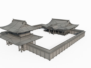 Ancient East Asian architecture Old temples 3D Model