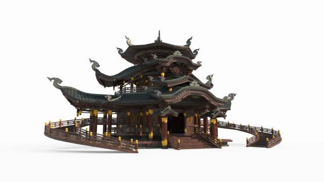 East Asian ancient architecture meeting palace 3D 모델 .c4d .max .obj .3ds .fbx .stl .blend 