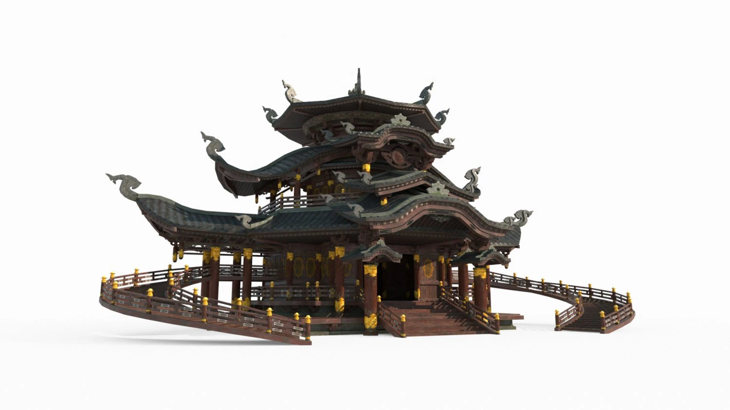 East Asian ancient architecture meeting palace 3D Model .c4d .max .obj .3ds .fbx .stl .blend